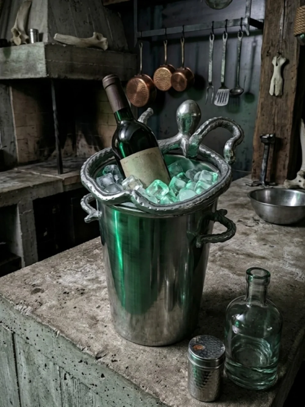 Octopus Wine Chiller Single Bottle Ice Bucket Cast Aluminum Nautical Barware
